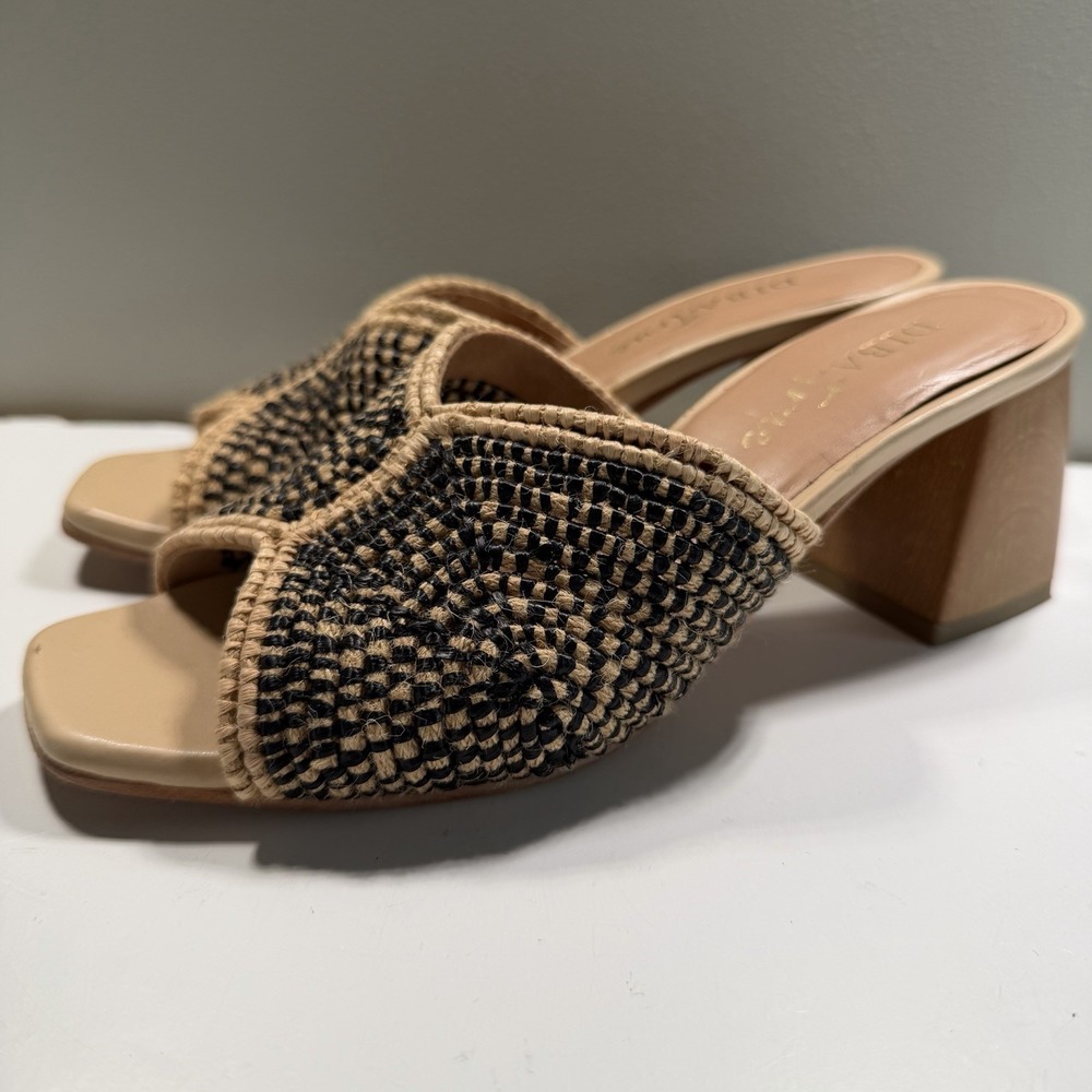 Diba True sandals‎ 7 Open Toe Slip On Heel Black Tan